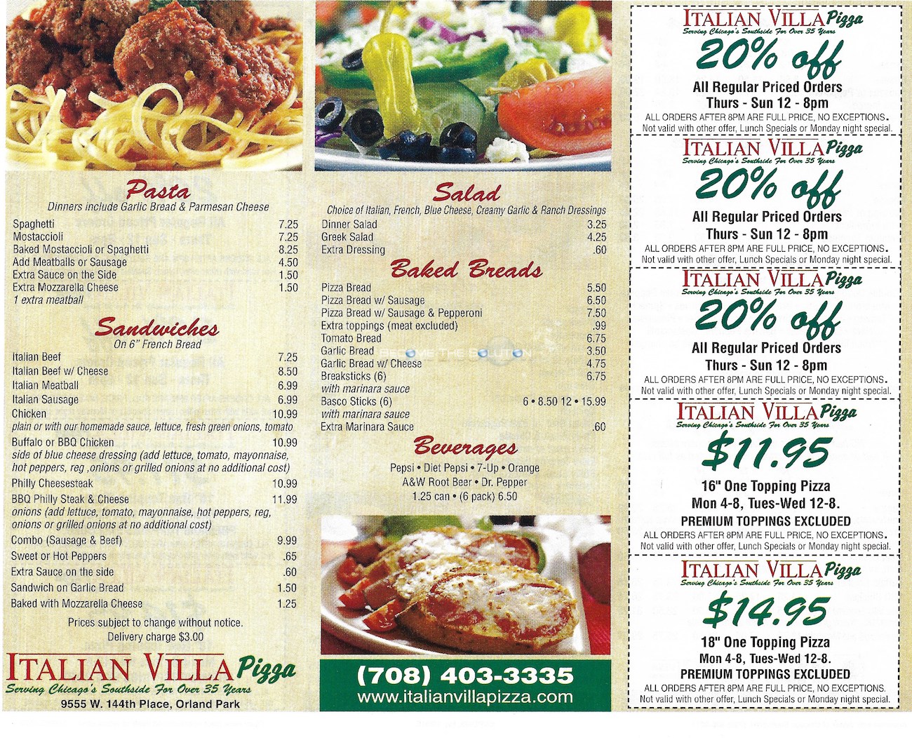 Italian Villa Pizza Orland Park Menu Scanned Menu With Prices   Italian Villa Pizza Orland Park Menu 2 